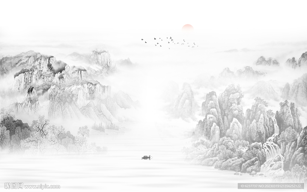 水墨山水画背景墙