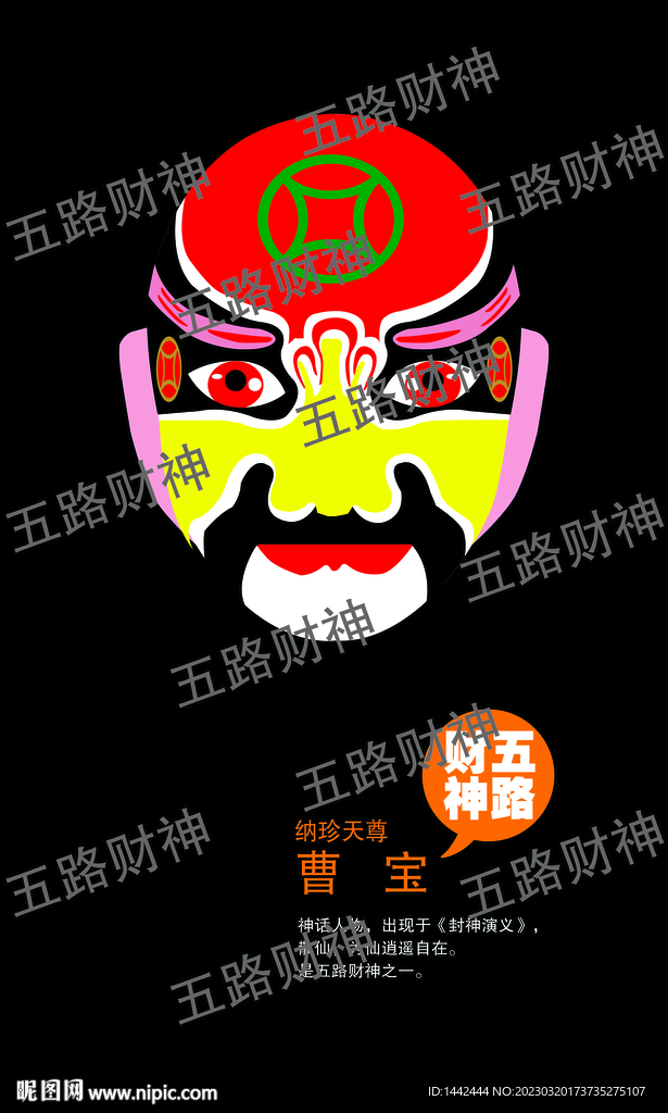五路财神脸谱