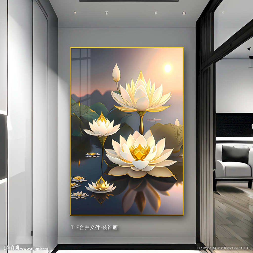 莲花玄关画