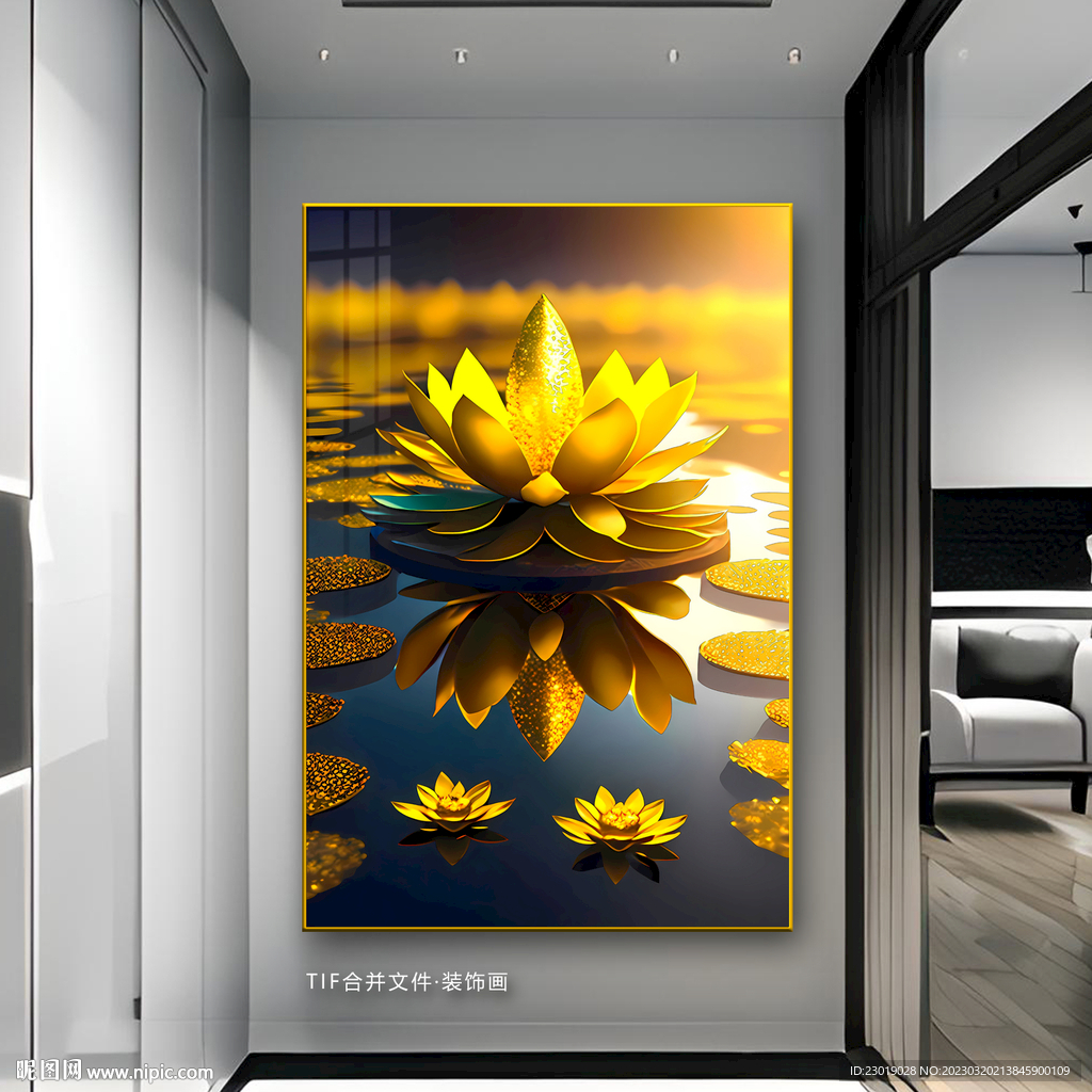 金莲花玄关装饰画