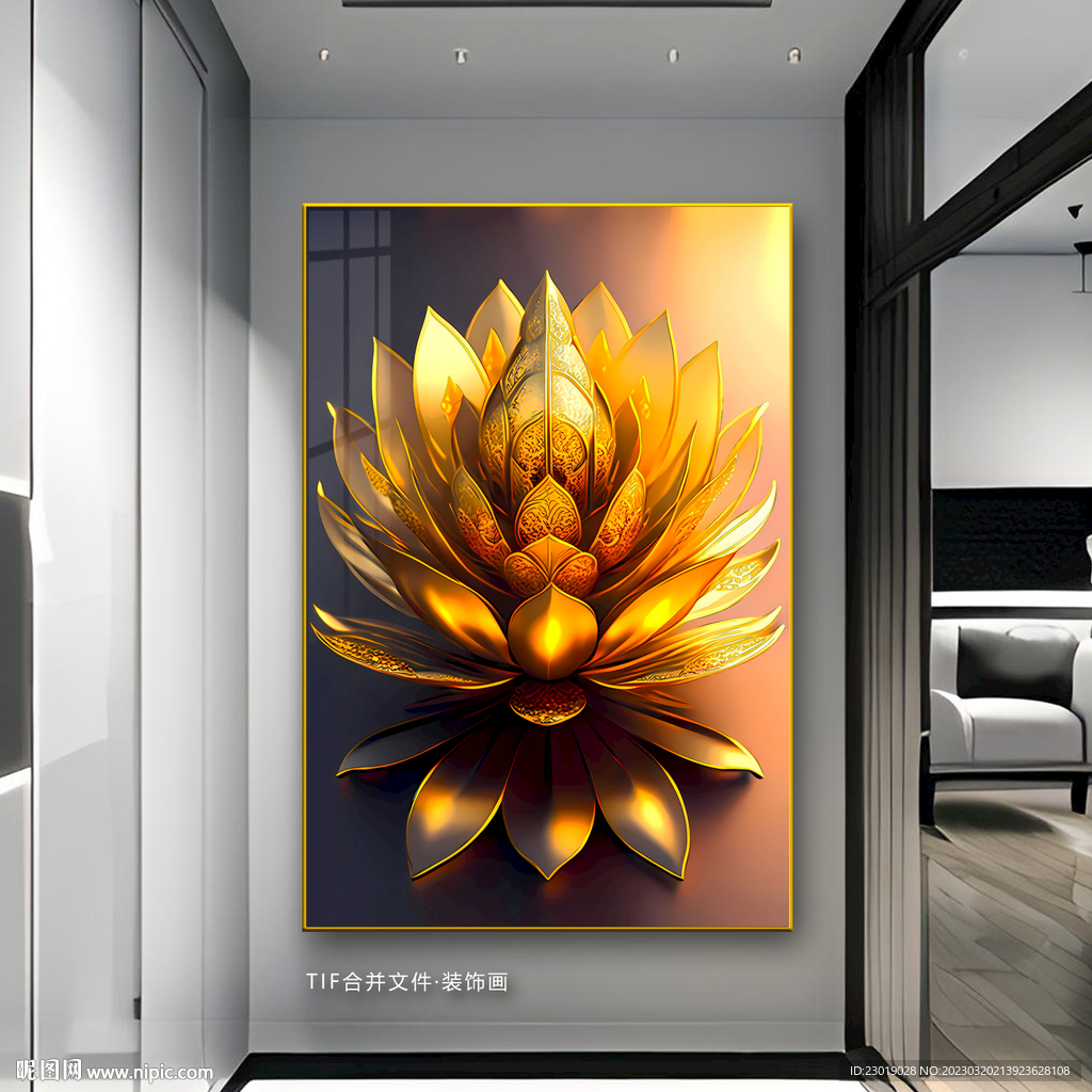 金色莲花玄关画