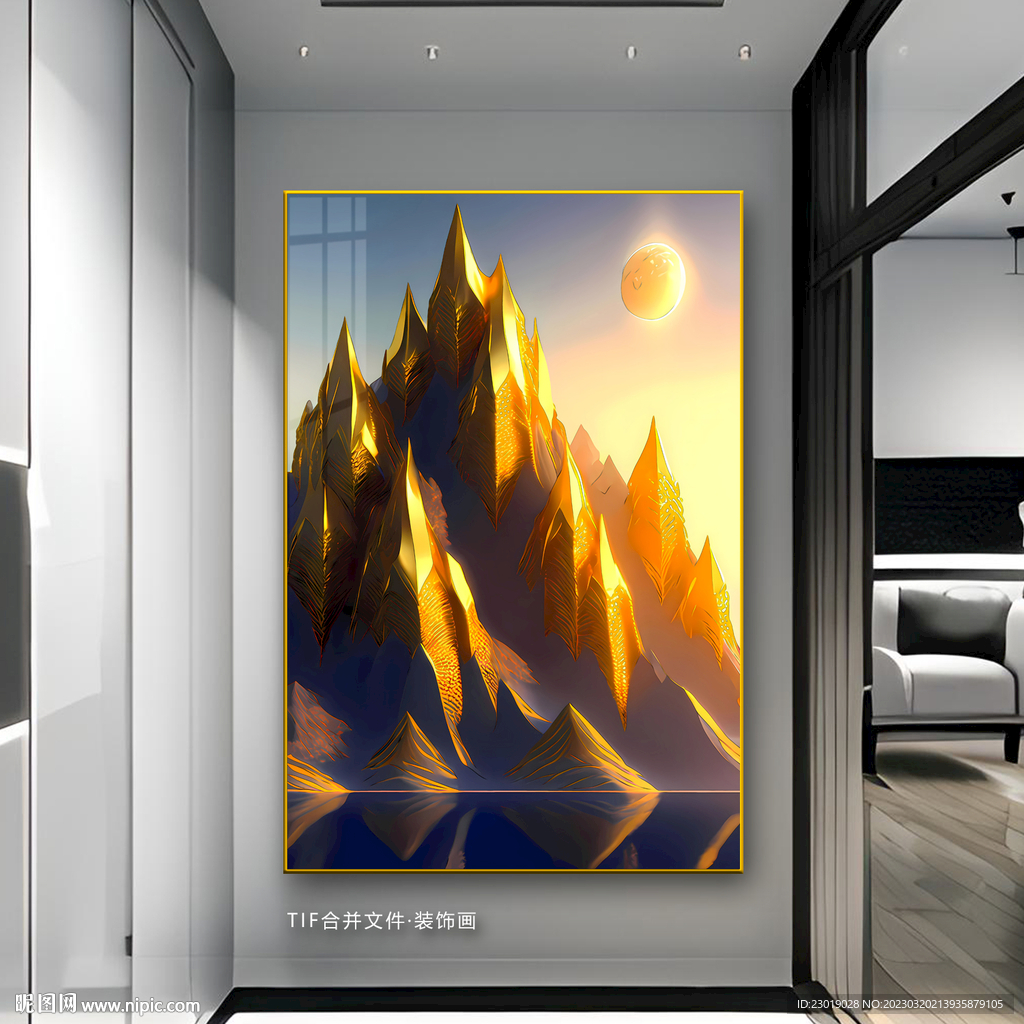 富贵金山玄关油画装饰画