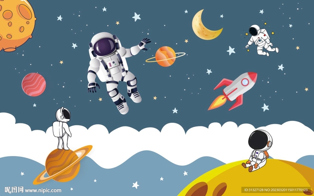 卡通星球宇航员儿童房图片