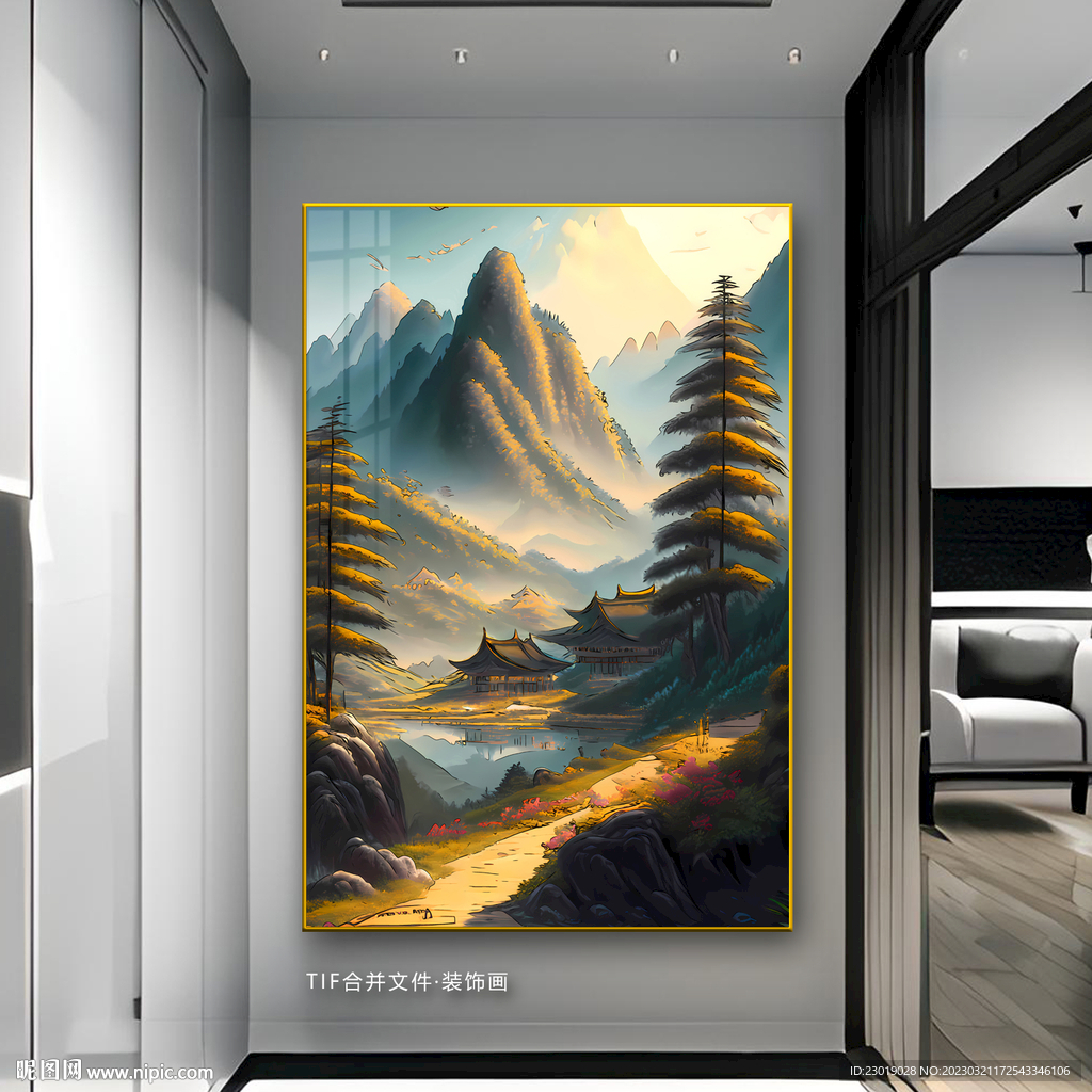 新中式玄关山水画