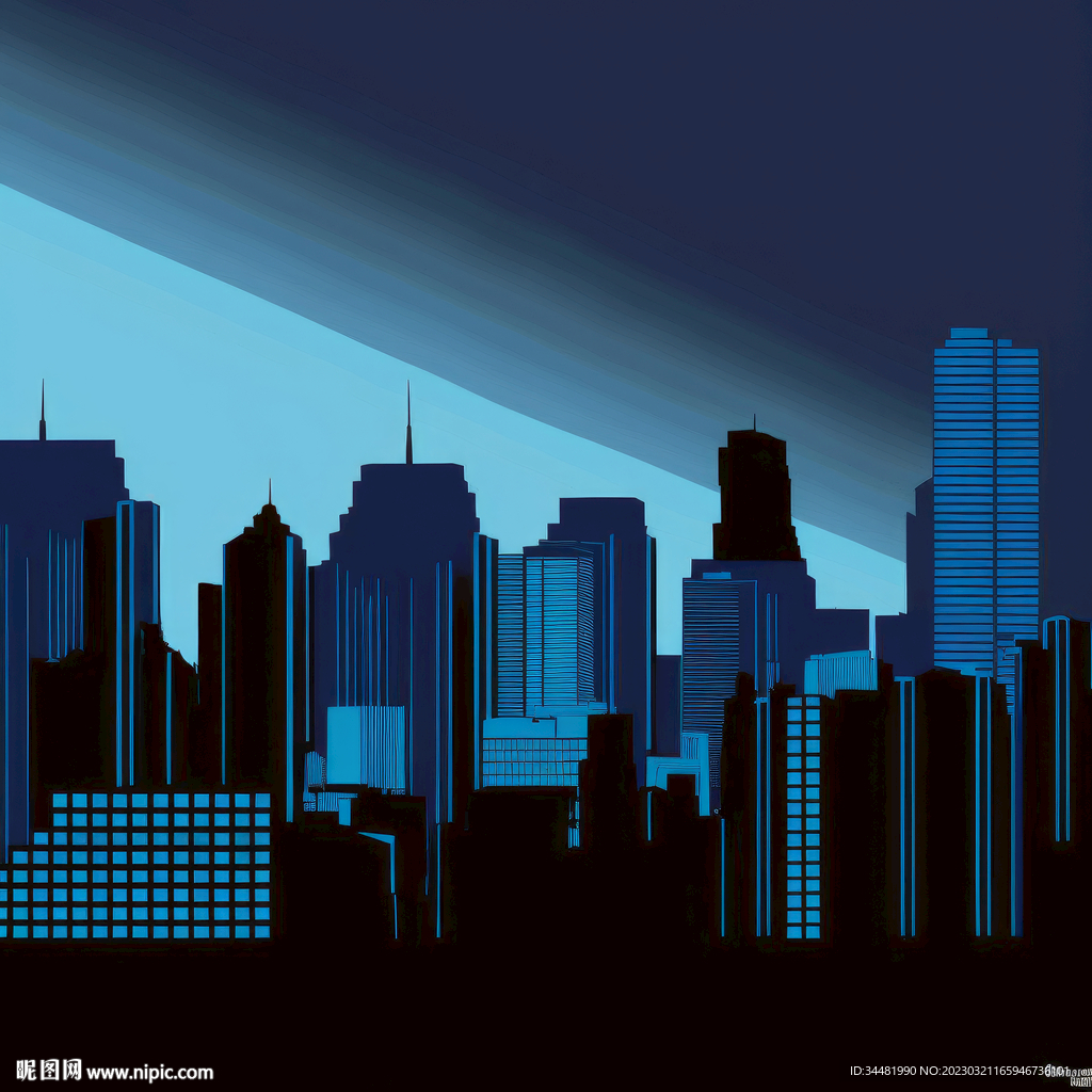 蓝色城市建筑群