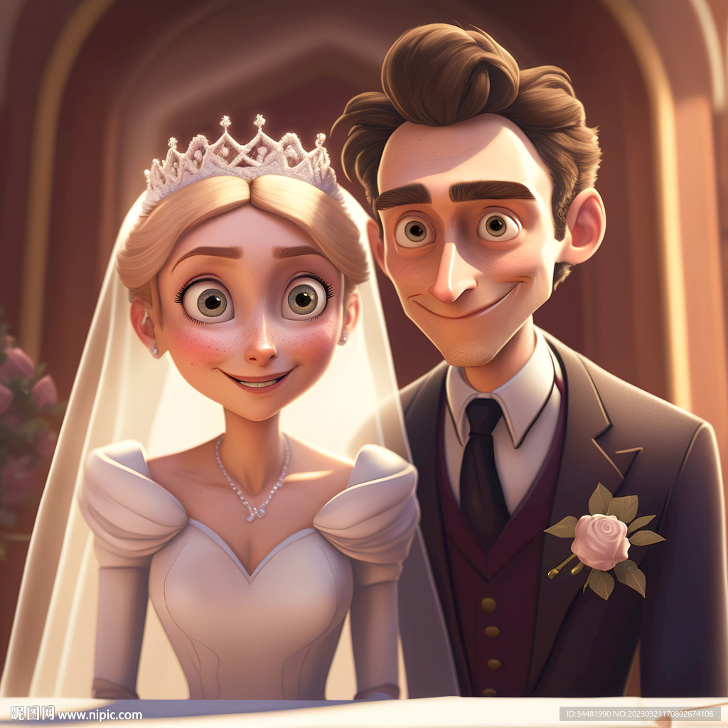 卡通婚礼合照