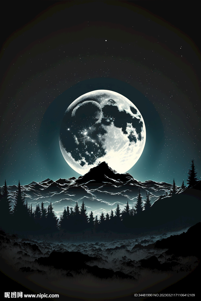 月下的山