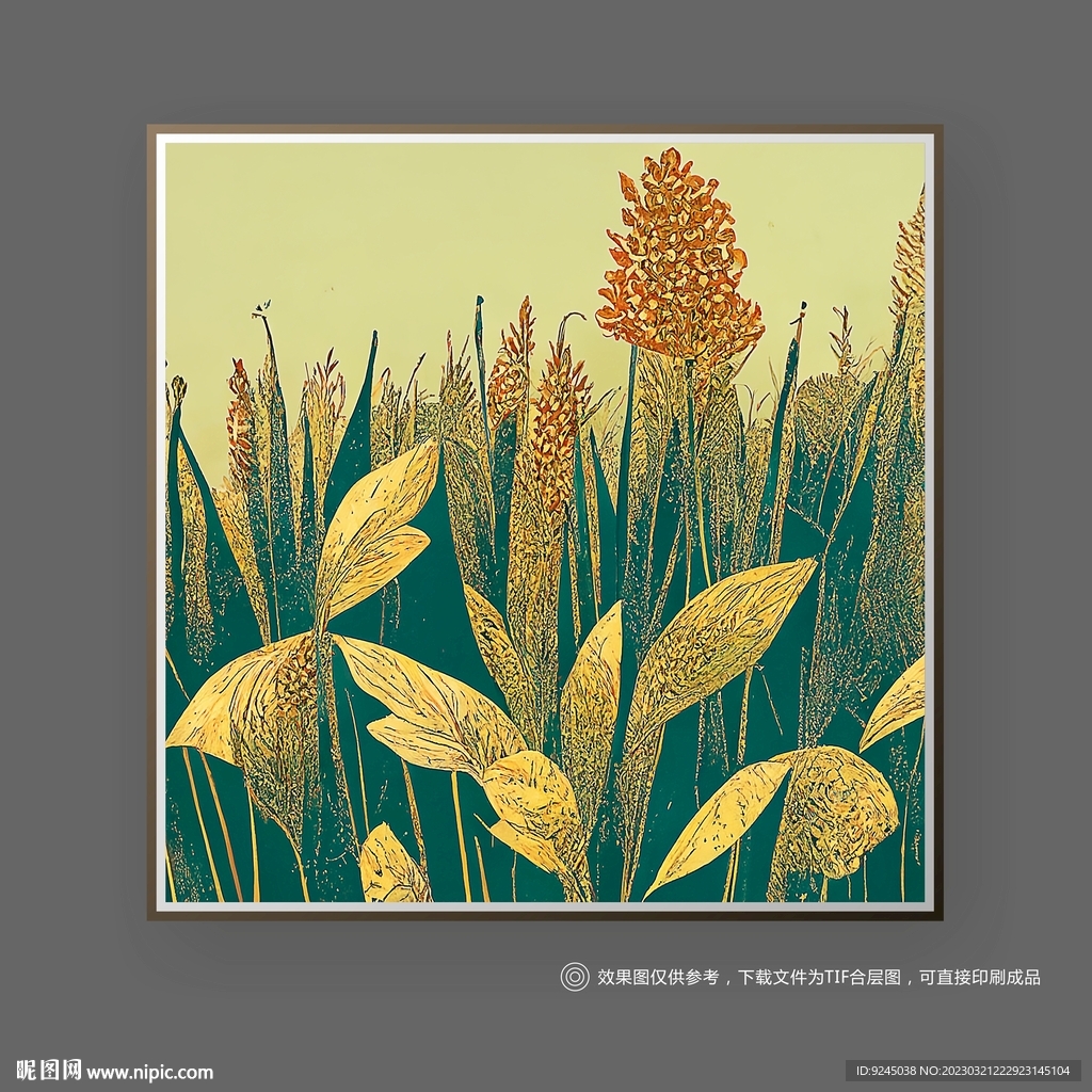 手绘风大麦立体风景挂画