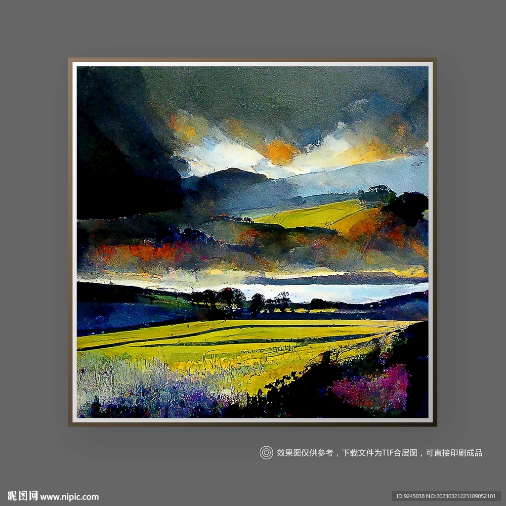 田园村庄山水玄关装饰画