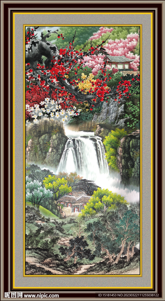 瀑布山水画