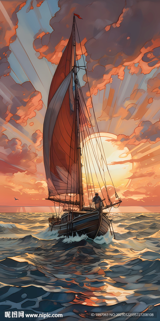 海洋帆船封面插画