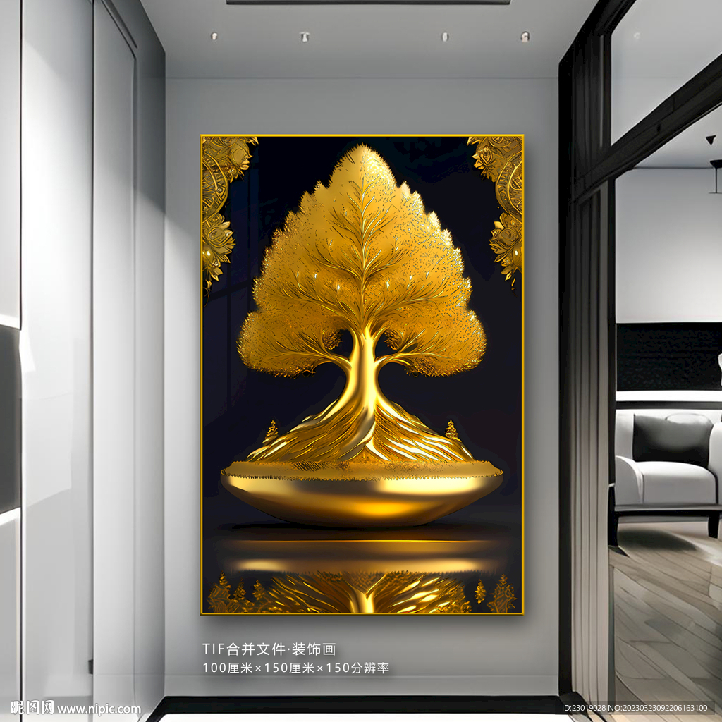 轻奢石来运转发财树晶瓷画