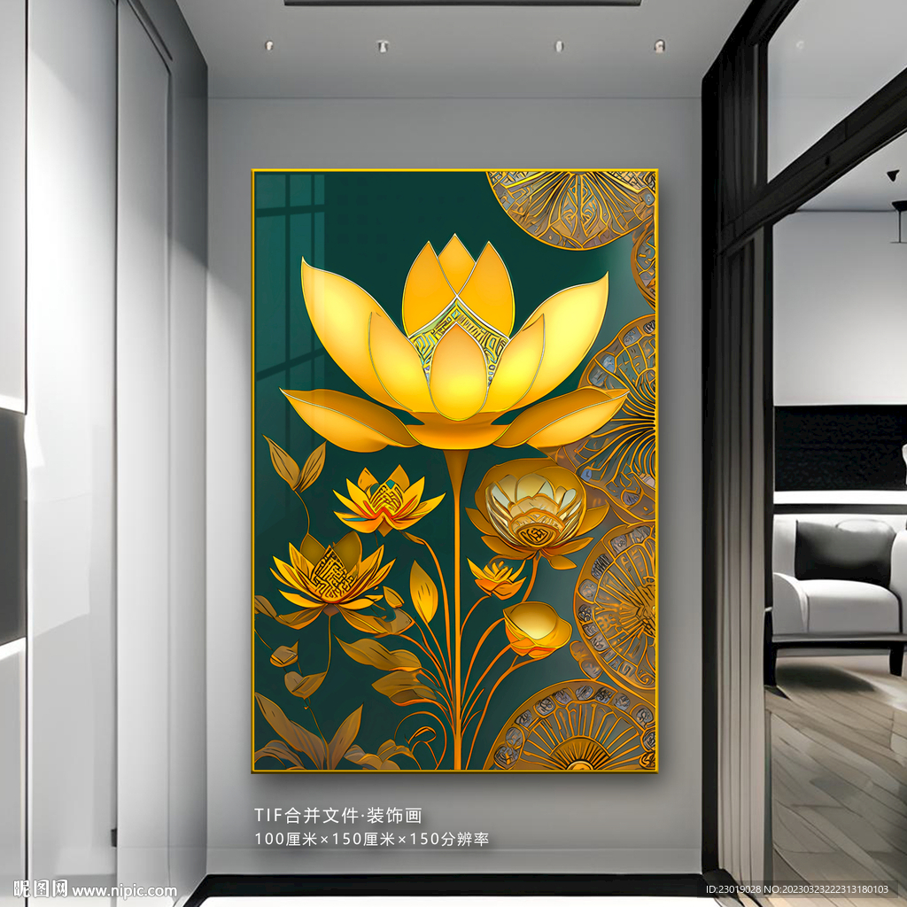玄关荷花装饰画
