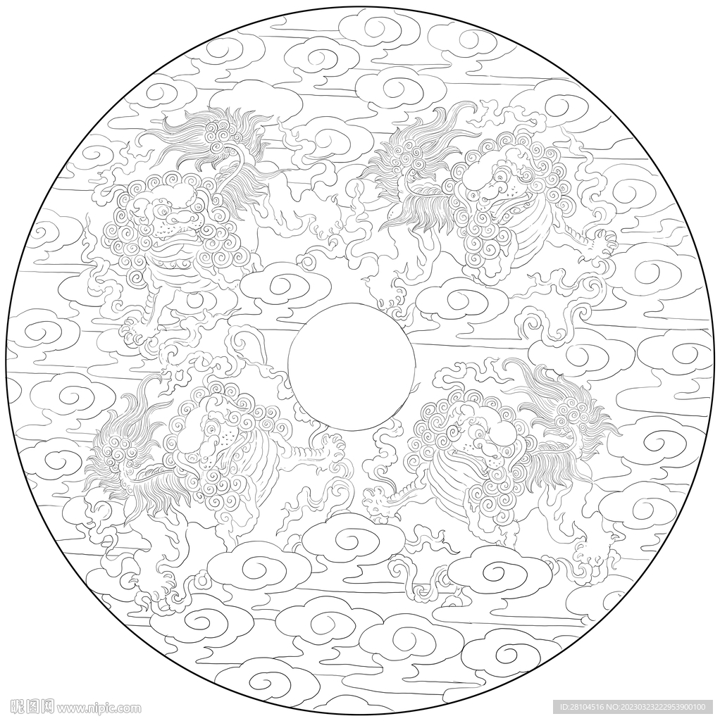 狮子白描