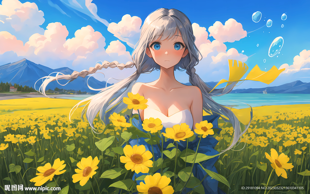 白发女孩油画风