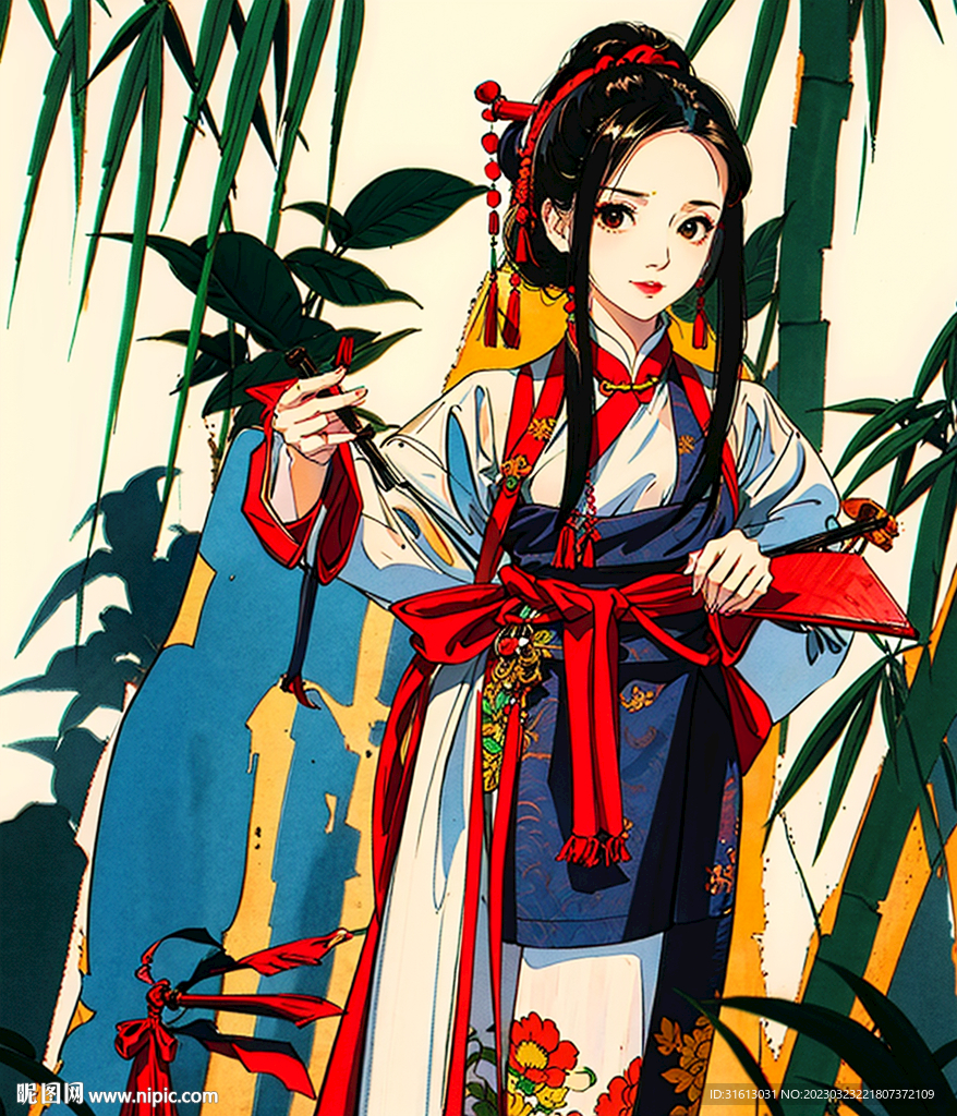 花与少女 竹