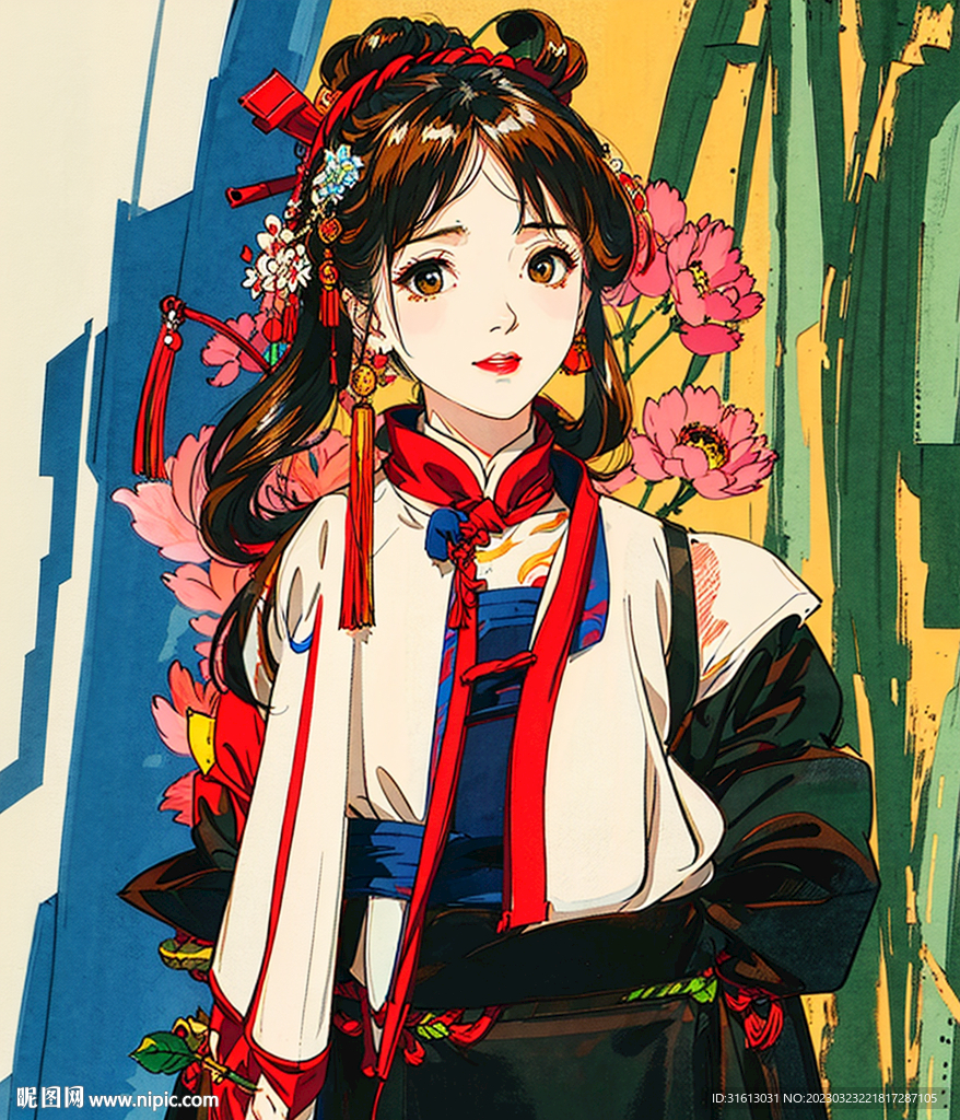 花与少女 竹