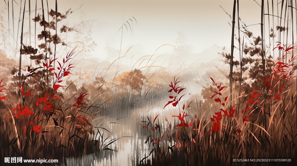 芦苇水墨画