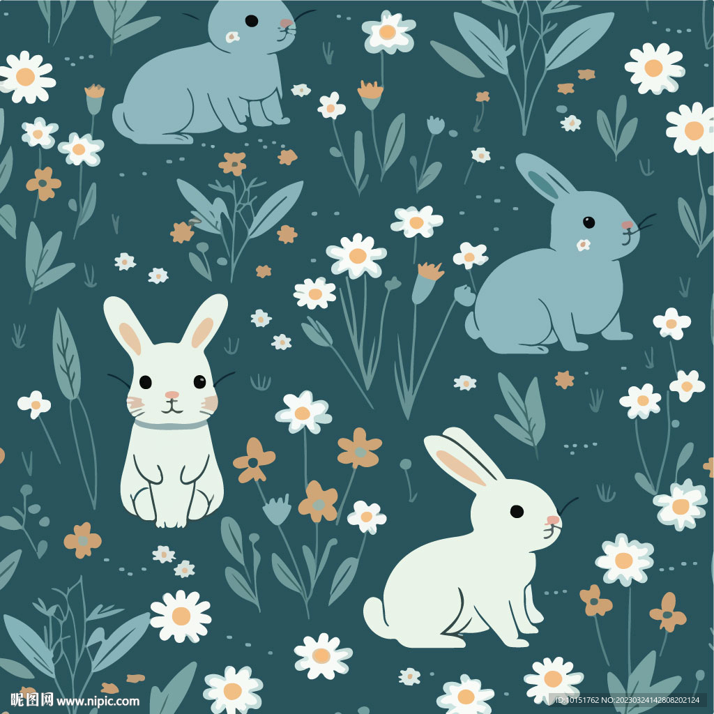 兔子布料底纹卡通多彩图案 