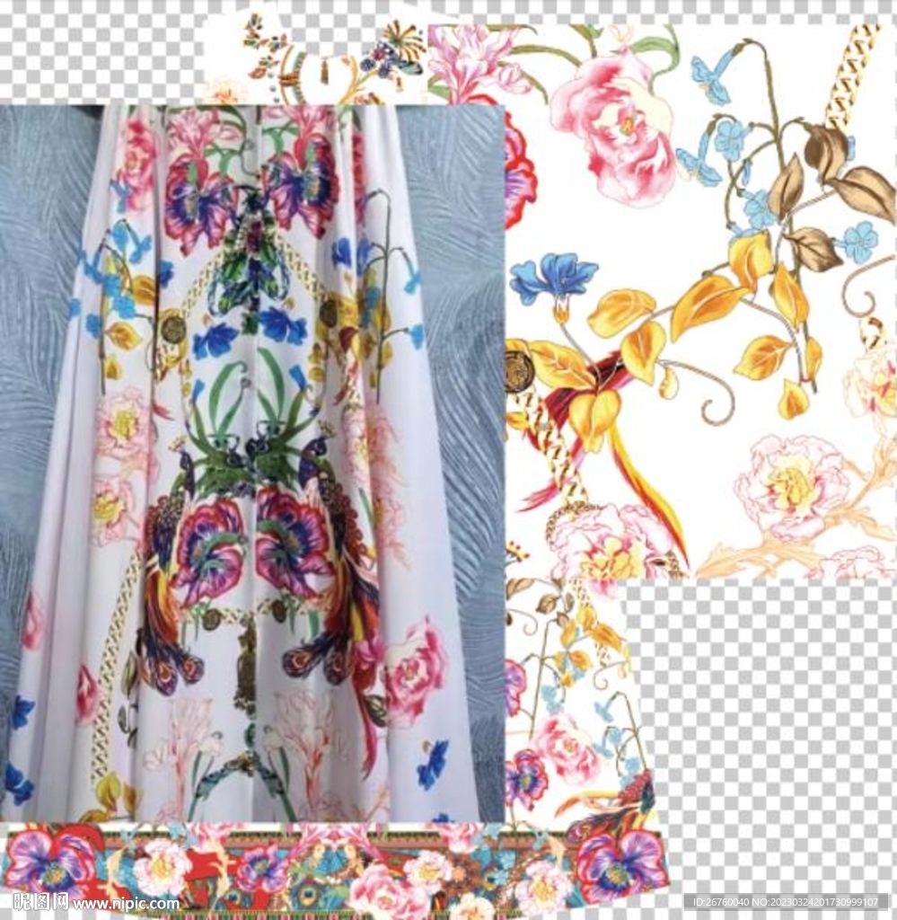 女装 长裙 定位花 数码印花 