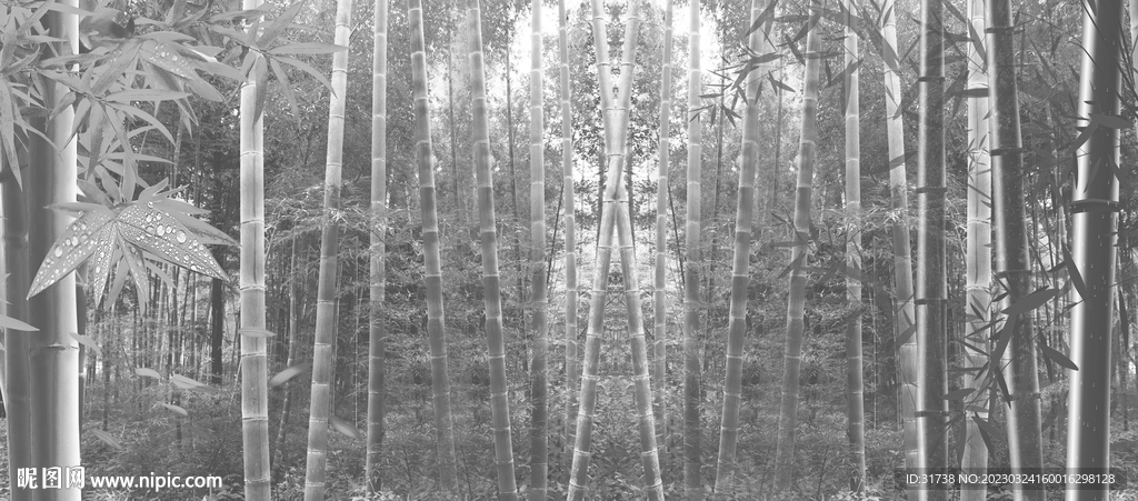 中式水墨竹子山水背景墙