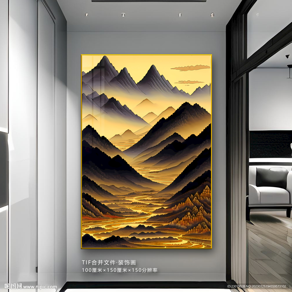 流水生财国画水墨画壁画