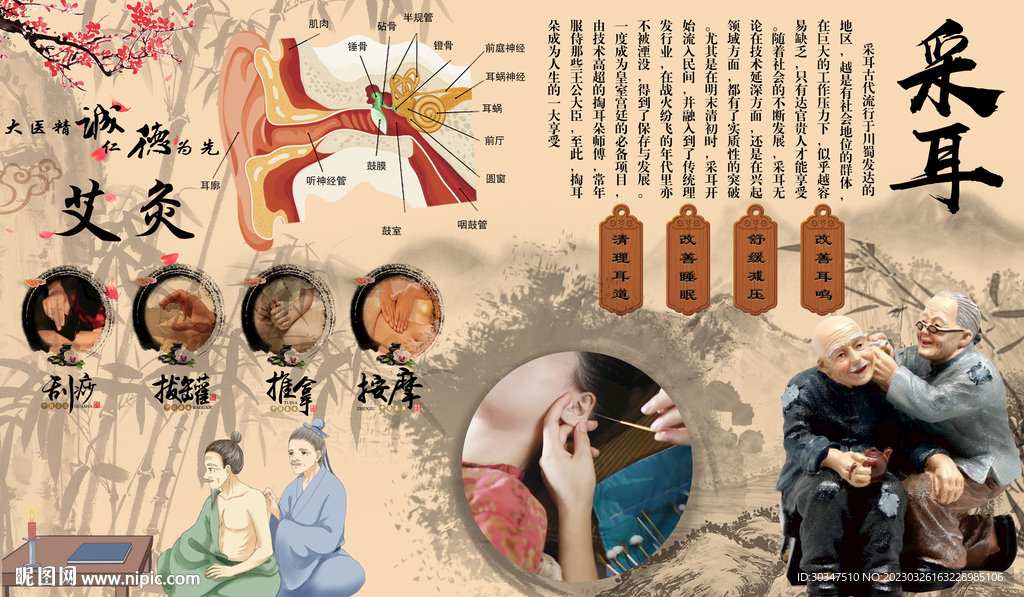 采耳中医养生背景