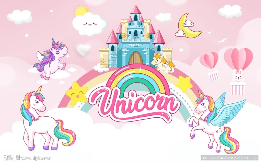 卡通儿童房独角兽背景图片