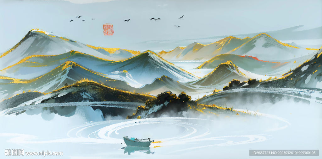 最新水墨鎏金背景墙
