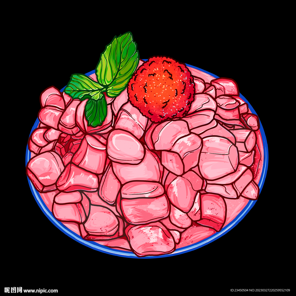 网红杨梅冰汤圆美食小吃插画