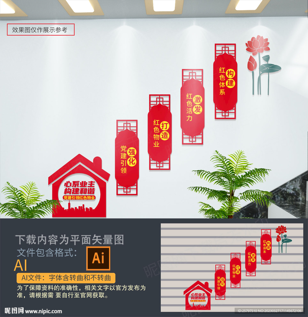 红色物业楼梯文化墙