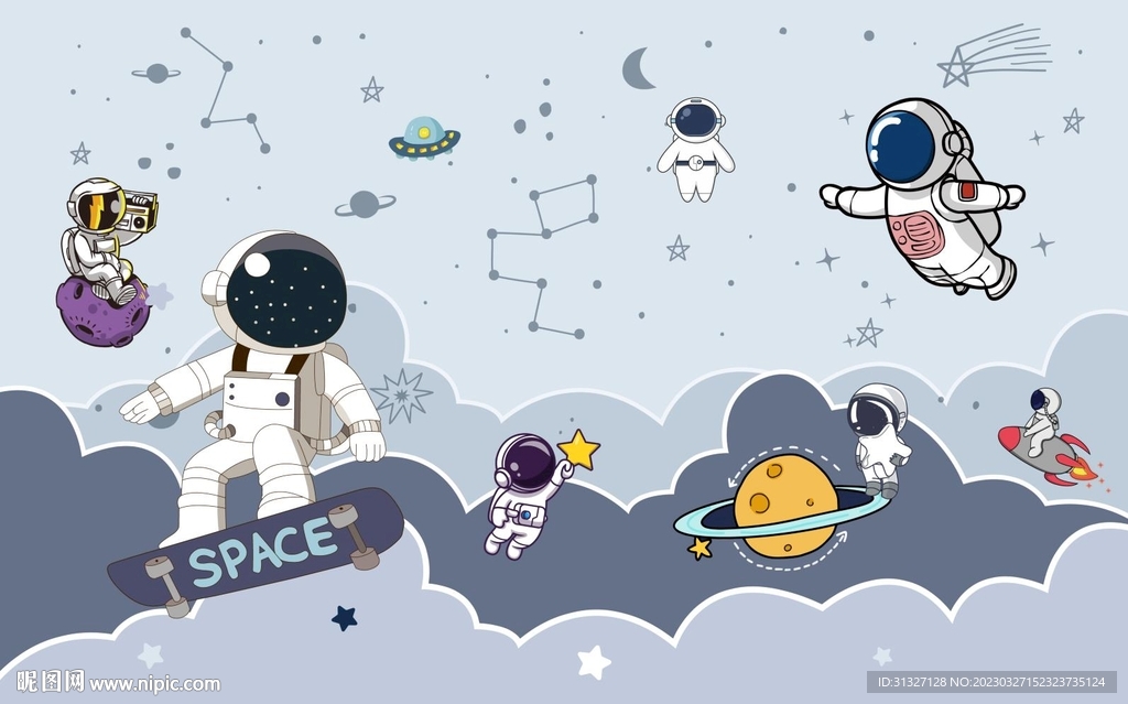 卡通宇宙太空人宇航员