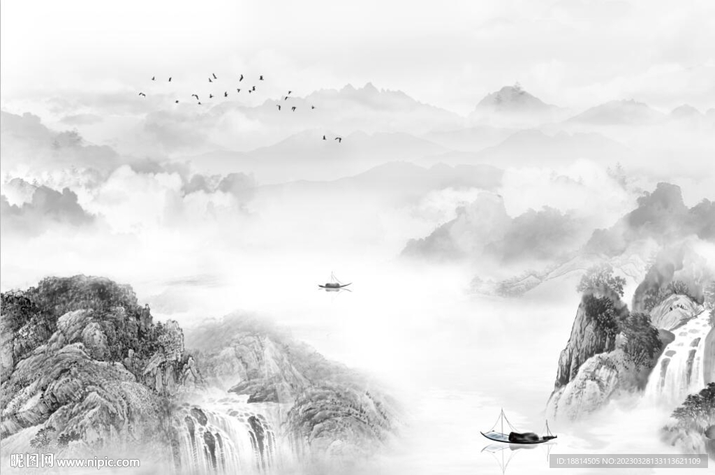 新中式山水背景墙