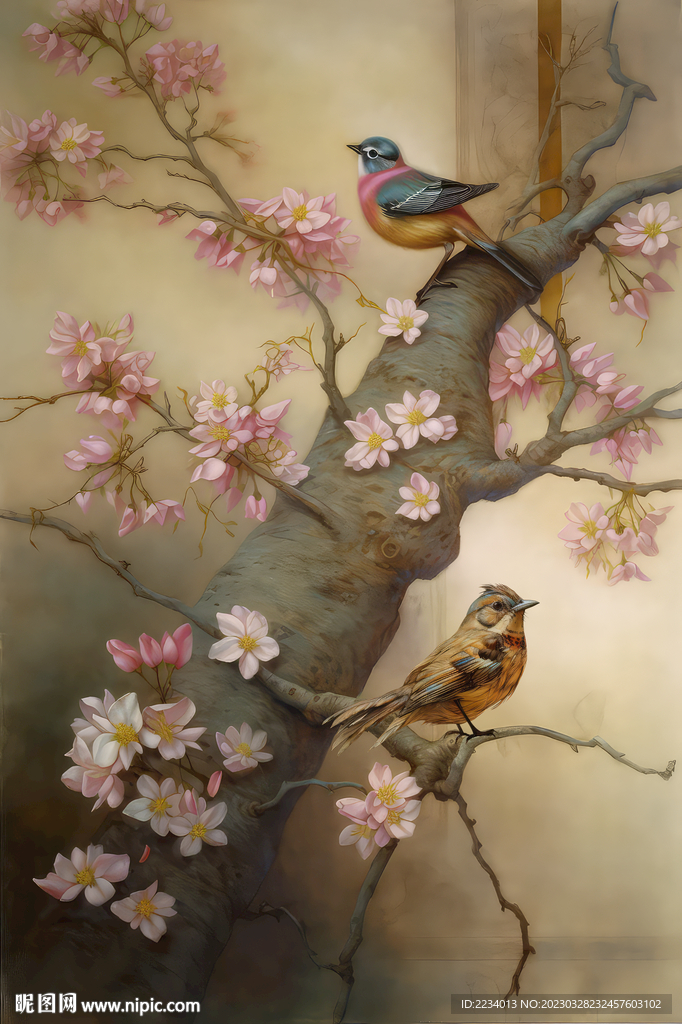 桃花双鸟图