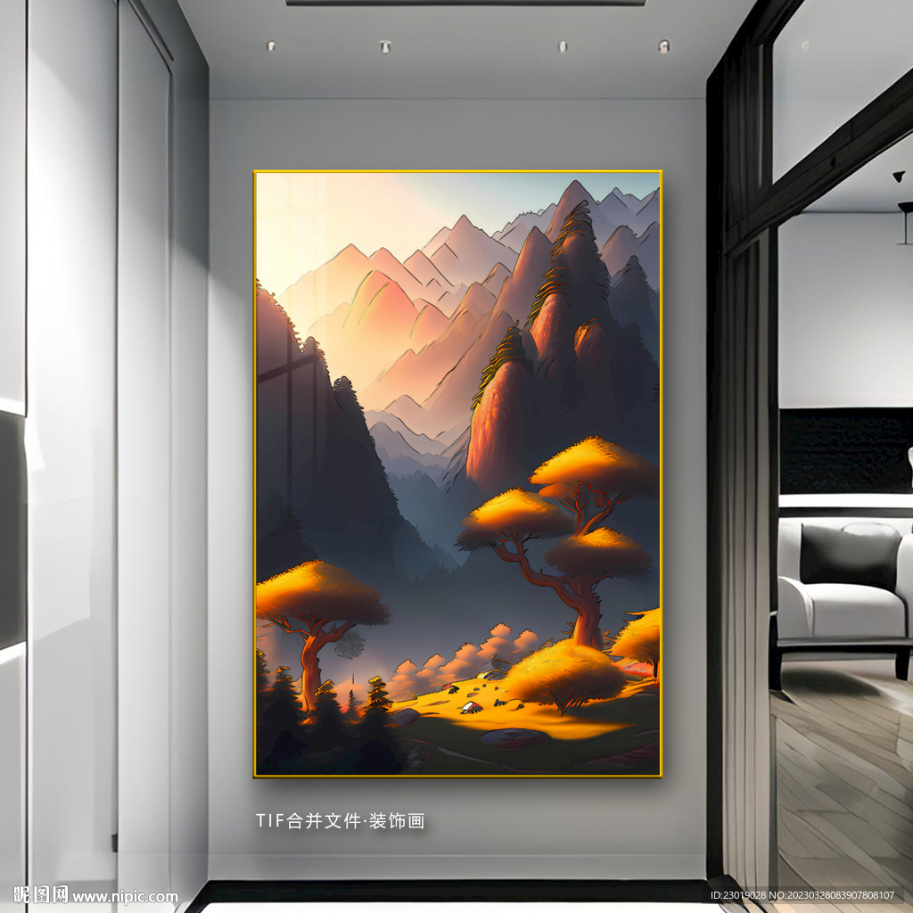 轻奢意境山水画玄关