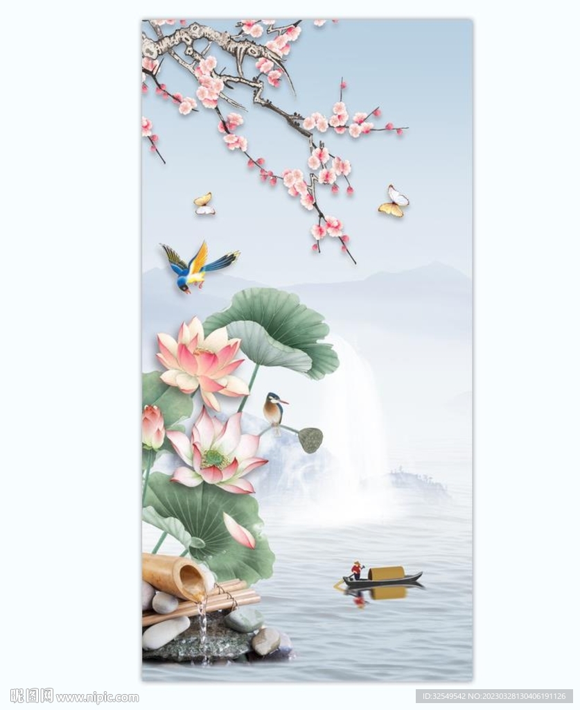 新中式水墨玄关山水画