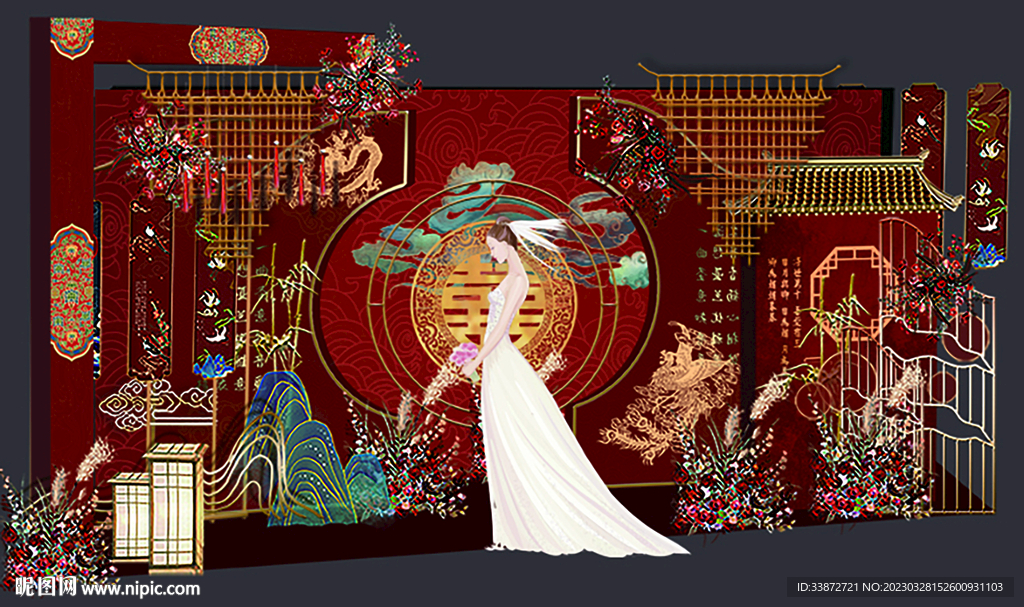 中式国潮婚礼背景