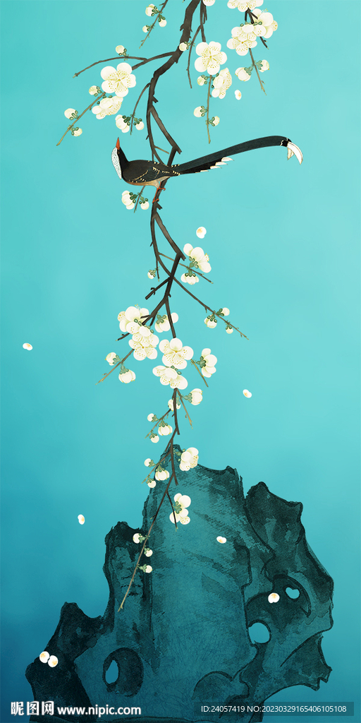 新中式花鸟海棠玄关背景