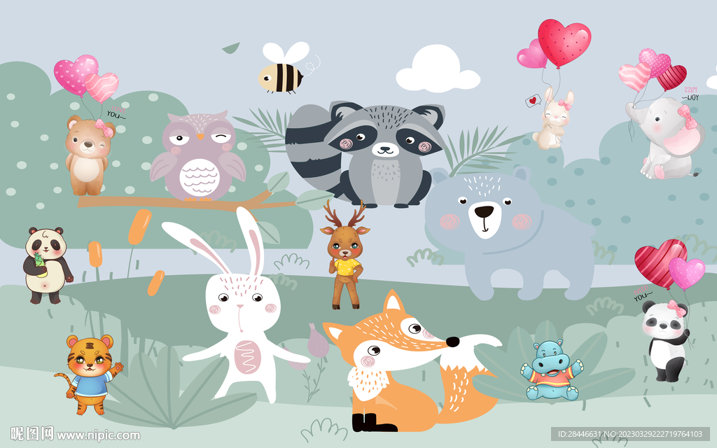 卡通儿童房背景墙 