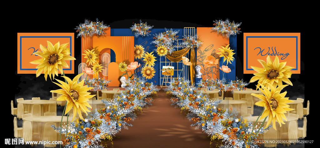 橙蓝色婚礼仪式区