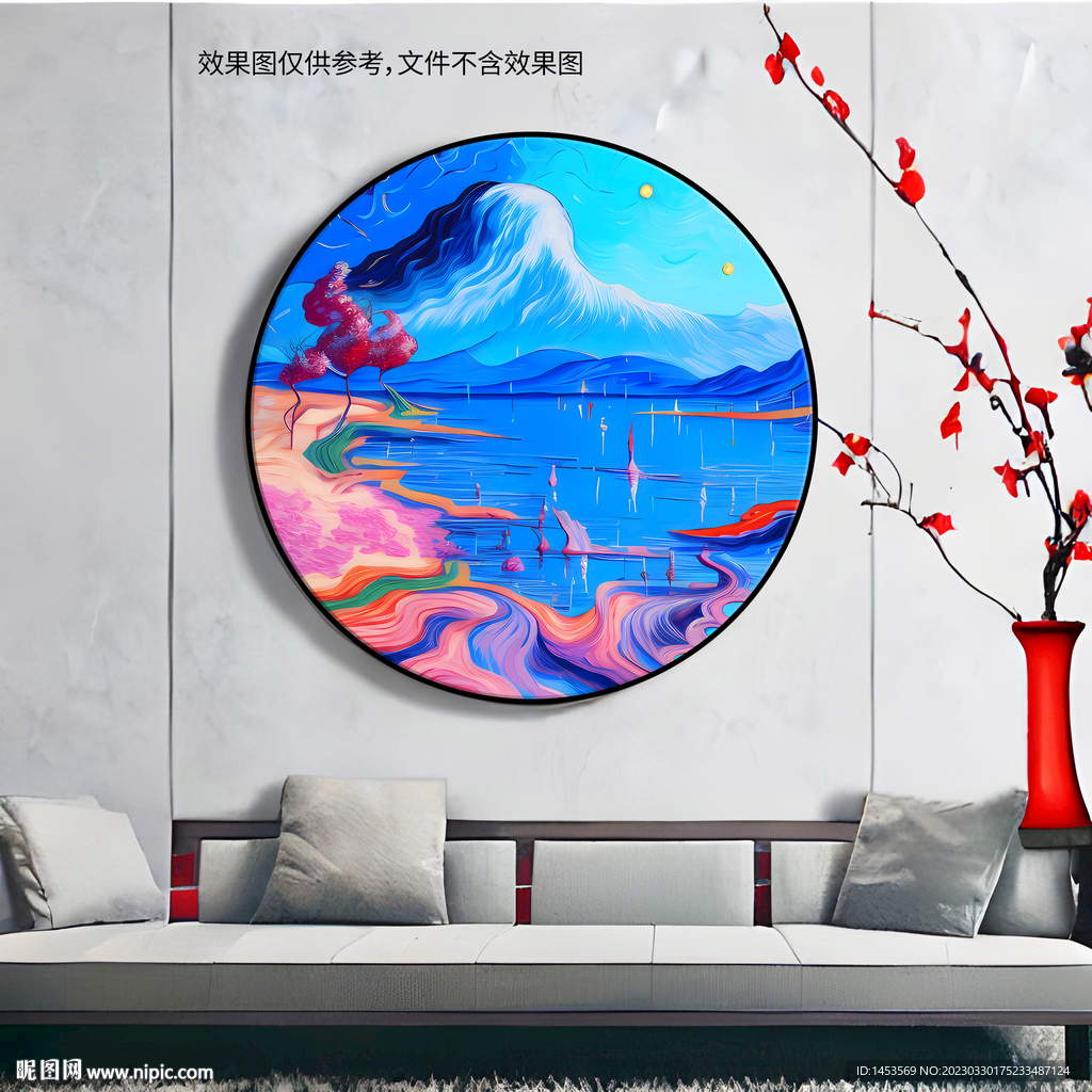 现代抽象意境油画山水圆形画