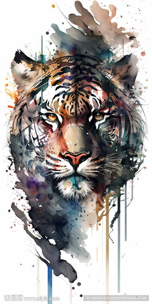 老虎水彩装饰画