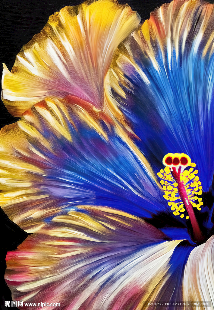 蓝色金箔花卉图案