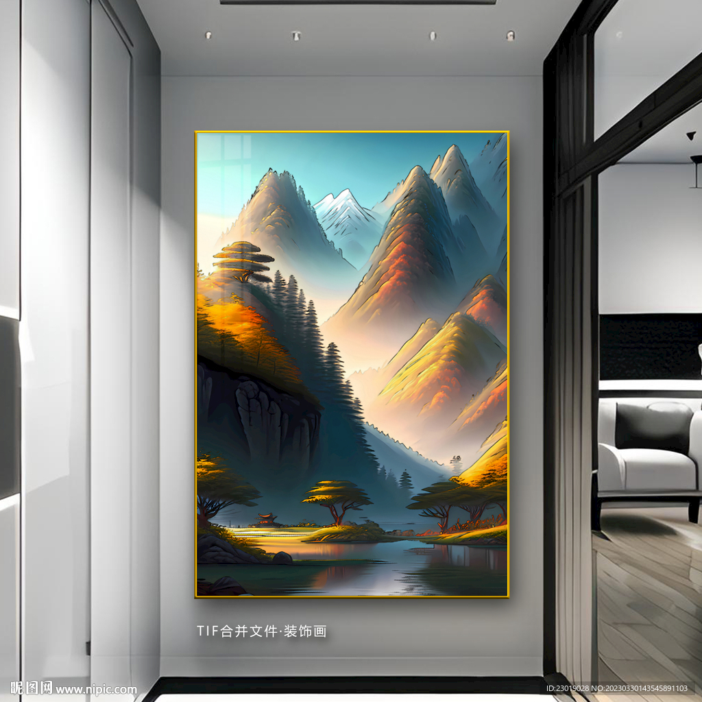 轻奢玄关山水画