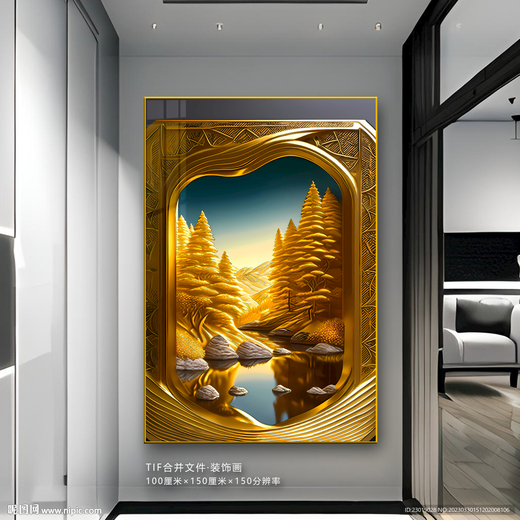 新中式玄关壁画
