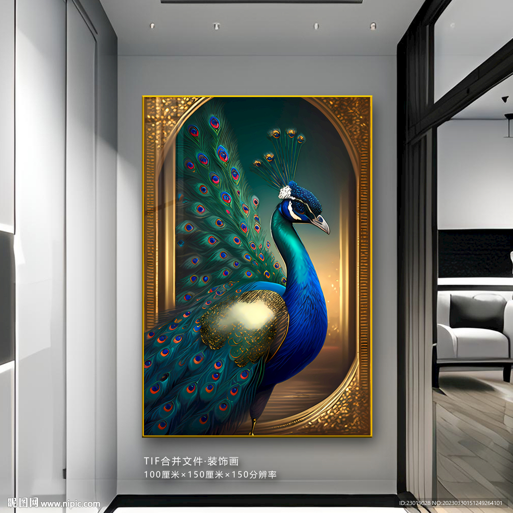 五福临门孔雀玄关