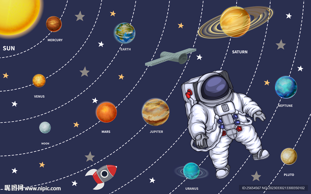 星空太空儿童房背景墙