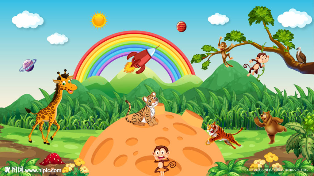 卡通动物星球儿童房