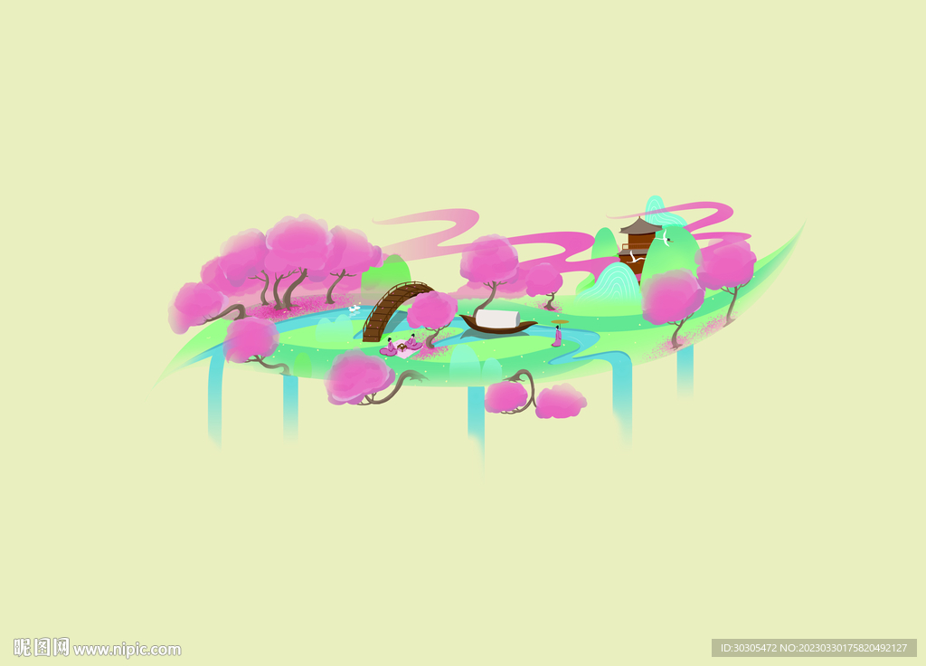 梦幻水粉山水画