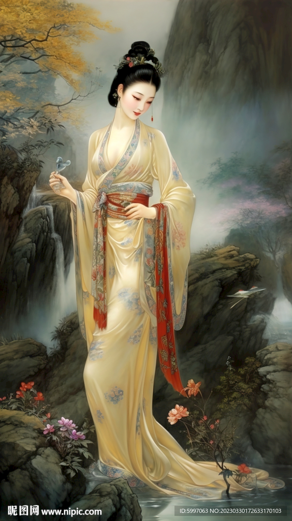 中国水墨画风格美女